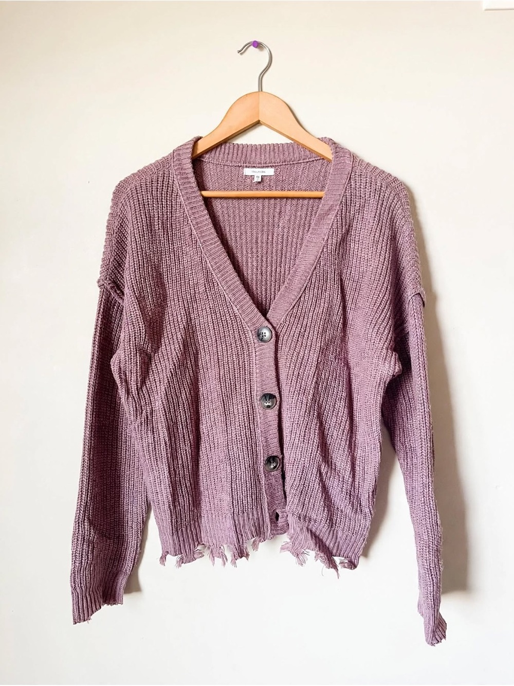 Maurices Washed Mauve V-Neck Button Front Cardigan
